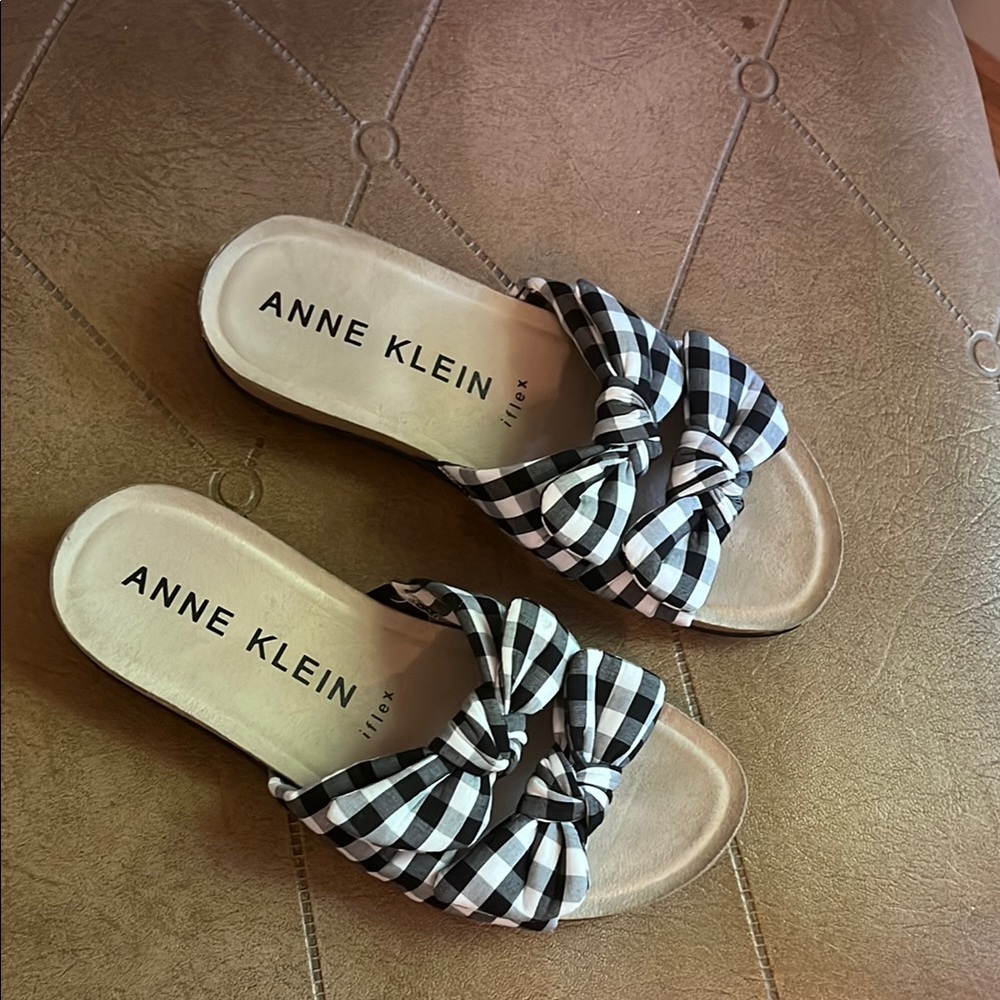 Anne Klein Black and White Gingham Slides